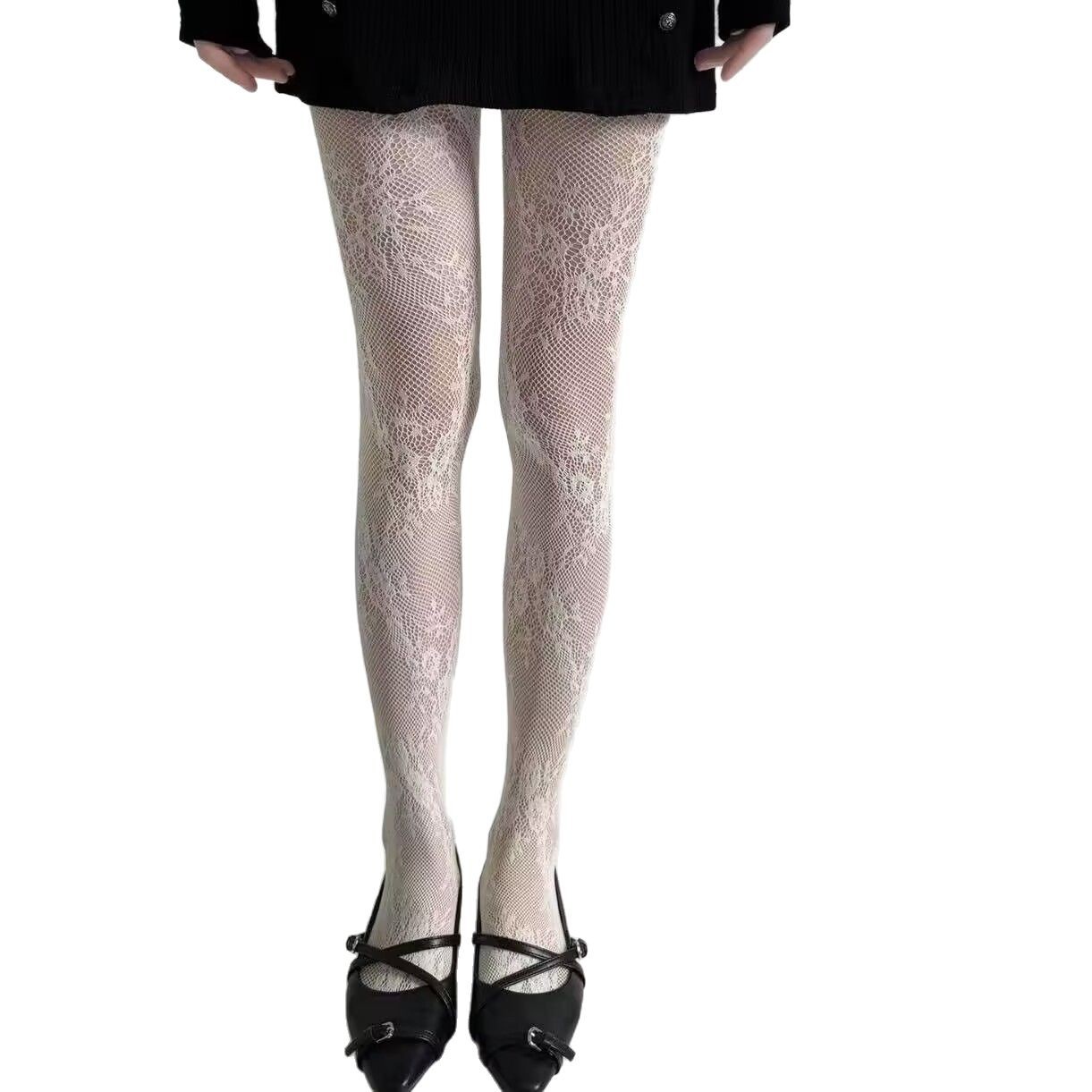 Early Spring New French Style Lace Lace Pantyhose Maillard Color Fishnet Stockings Spice Girls Fun Stockings 6235