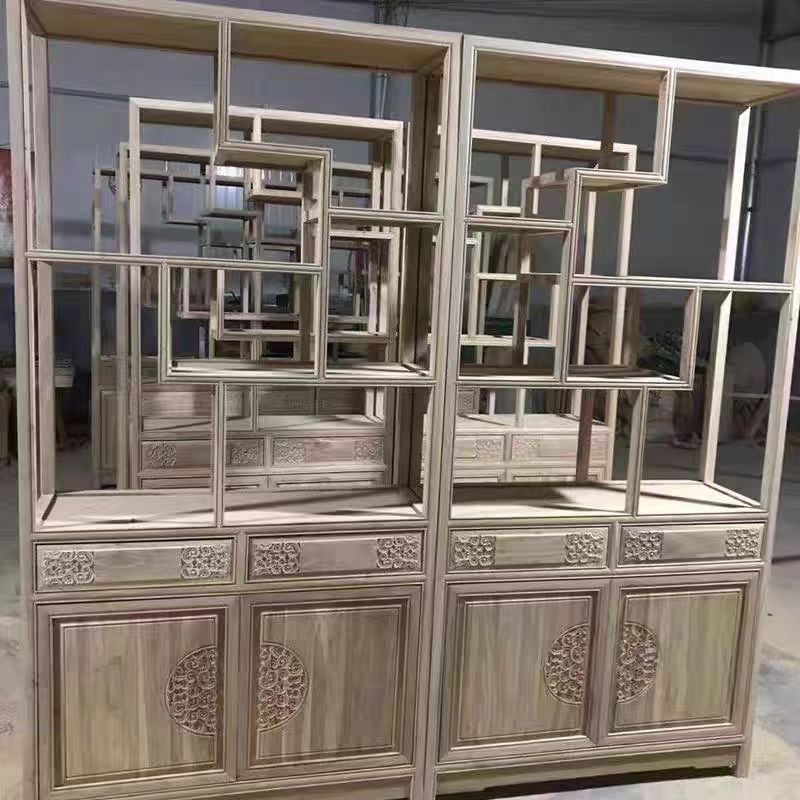 Bogu Rack Solid Wood Chinese-style Duobao Pavilion Tea Cabinet Rack Elm Wood Partition Ornaments Office Tea Cabinet Display Cabinet