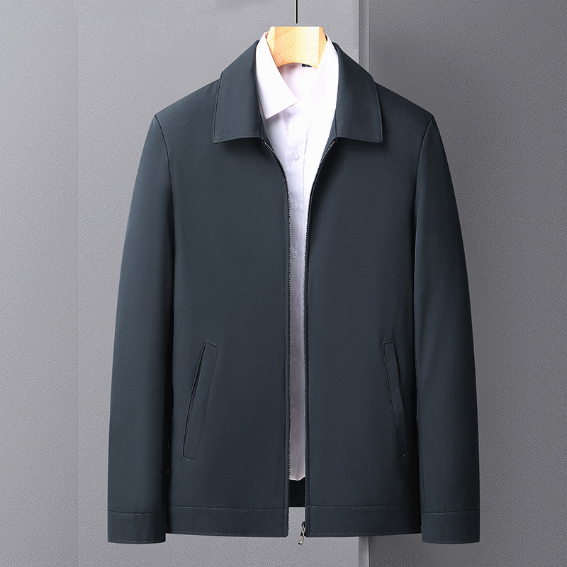 9821 Middle-Aged Dad's Autum Thin Outwear Lapel Middle-Aged and Elderly Cadres Jacket Men's Winter Fleece-Lined