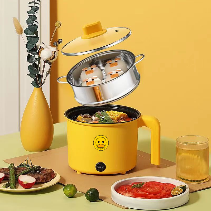 Электрическая кастрюля в форме желтой утки для студентов, многофункциональная, мини-горячая кастрюля