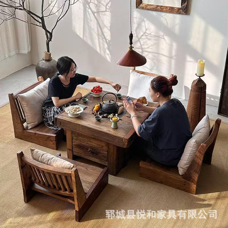 Чайный стол из старого вяза для приготовления пищи уличный двор барбекю стол для хот-пота тихий ветер кемпинг пикник отдых чайный стол