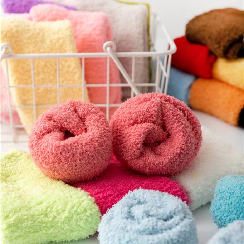 Winter socks ladies half velvet coral velvet socks solid color thick warm floor socks towel socks wholesale