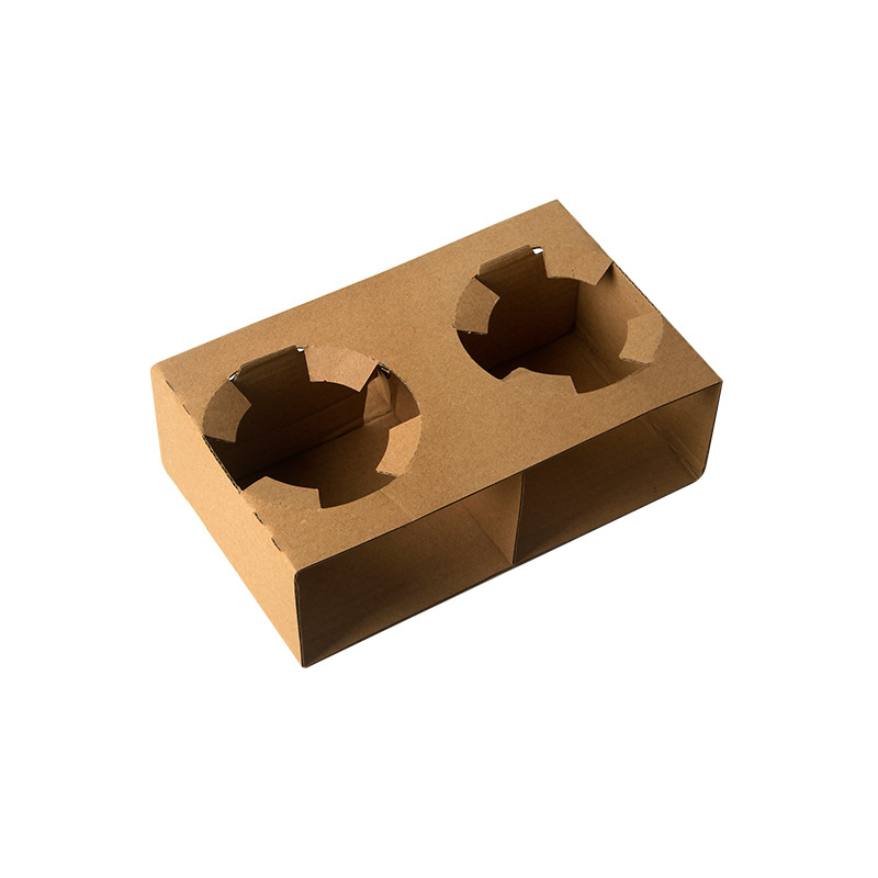 Disposable Kraft Corrugated Paper Cup Holder for Milk Tea and Coffee, Takeaway Packaging Bag, Single/Double Four-Cup Holder Base Tray