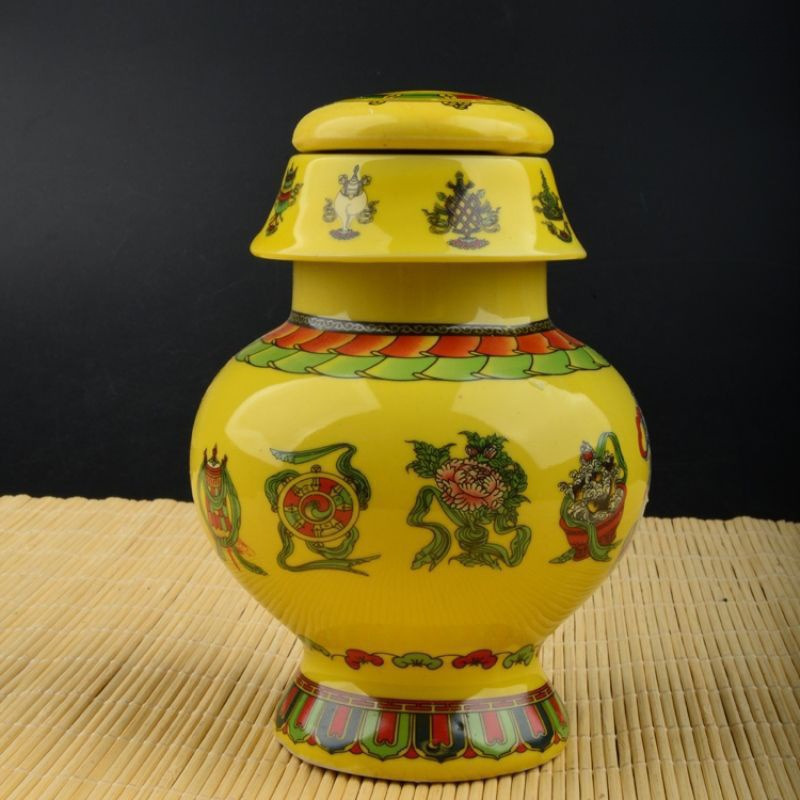 Treasure Bottle with Treasure of Wealth Treasure Bottle Ornaments Ceramics Eight Auspicious Treasure Treasure of Wealth Dragon King Xizang Home Buddha Hall for Treasure Bottle