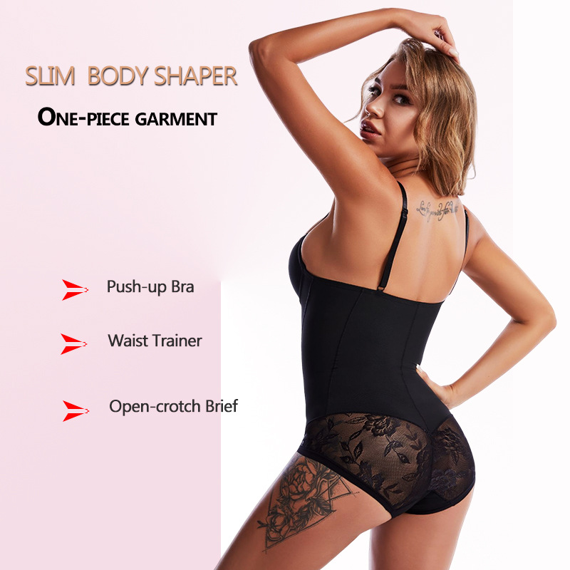 Foreign Trade Hot-Selling Lace Shapewear, Tummy Control and Body Shaping Jumpsuit with Bra, Chest Support, Deep V Body Shaping Jumpsuit, Corset