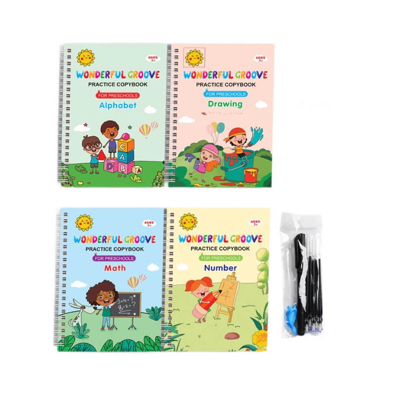 Cross-border English Copybook Children's Groove Characters Practice Enlightenment Copy Book Magic Control Pen Training Fun Learning Book Book