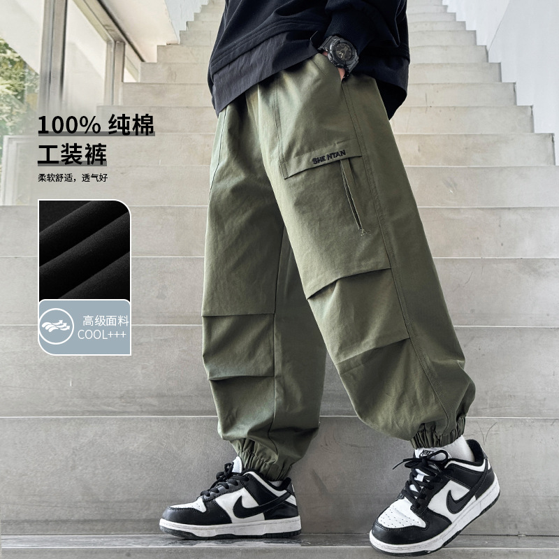 Осенние брюки-карго для мальчиков, новые повседневные брюки для детей 2025 года, свободные стильные длинные брюки весной и осенью