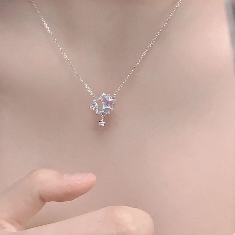 Shining Gemini Magic star necklace 2023 new light luxury niche high-grade clavicle chain summer Women