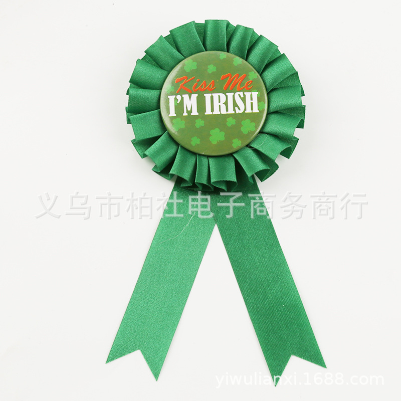 Cross-border supply tinplate holiday party corsage Clover Irish festival badge layout decorative ribbon badge