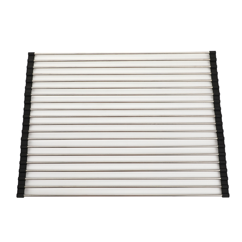 Stainless steel kitchen sink draining rack practical sink bowl dish storage rack foldable fruit and vegetable draining roller shutter rack