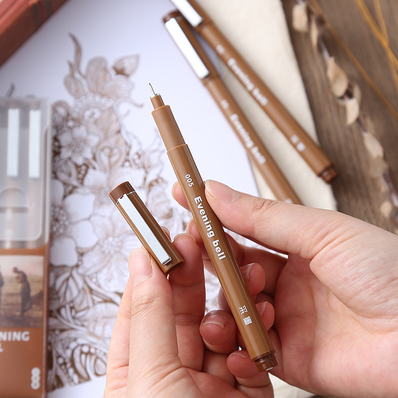 Ink Needle Pen, Evening Bell Brown Outlining Pen, Hand-Drawn Water-Based Comic Line Drawing Pen, Outlining Illustration Full Needle Pen
