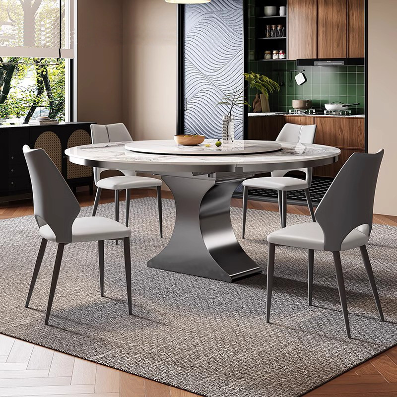 Fangyuan Dual-purpose Retractable Rock Plate Dining Table Light Luxury Stainless Steel Multifunctional Folding Round Table Household Warm Chopping Board Dining Table