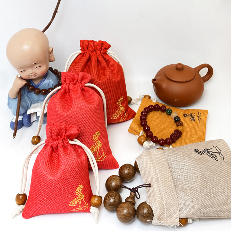 Drawstring Linen Drawstring Bag Lotus Pouch Bracelet Jewelry Gift Packaging Bag Linen Storage Bag Wholesale