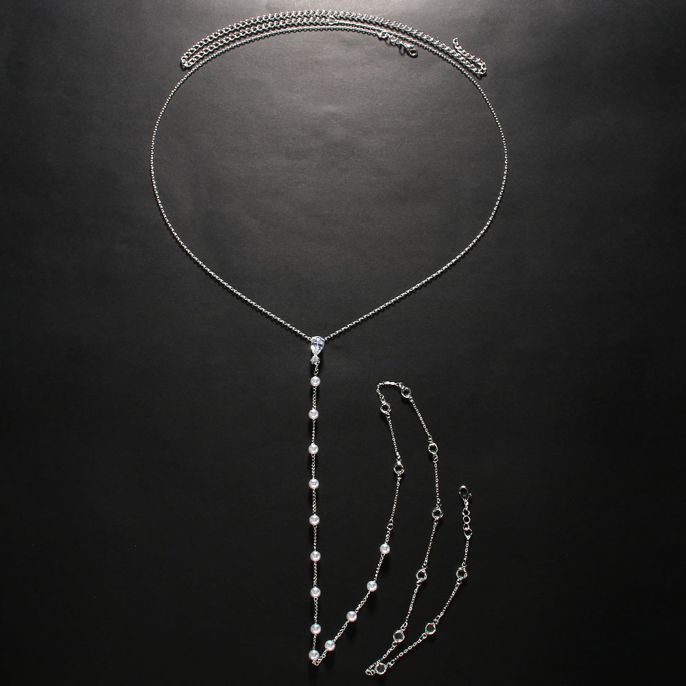 AliExpress hot selling bridal Pearl Back chain European and American simple temperament sexy rhinestone body chain female Back chain