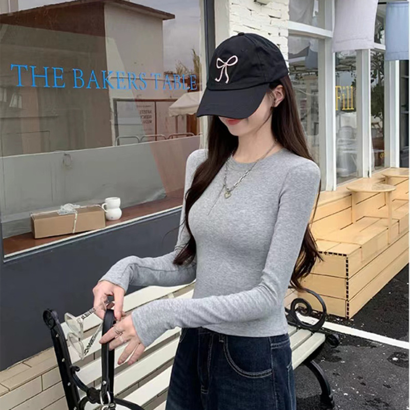 Nicole Real Cartoon Figure 2024 Autumn New Slim-fit Sexy Slimming Solid Color All-match Base Top Long-sleeved T-shirt