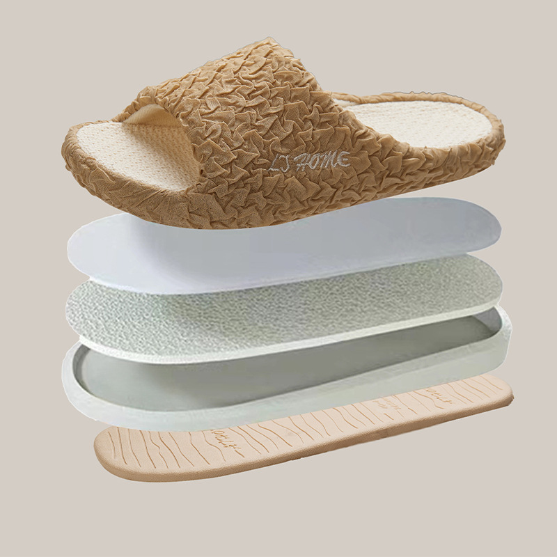 Pleated cotton fabric slippers for women Summer 2024 new autumn and winter Four Seasons universal shoes indoor home breathable sandals