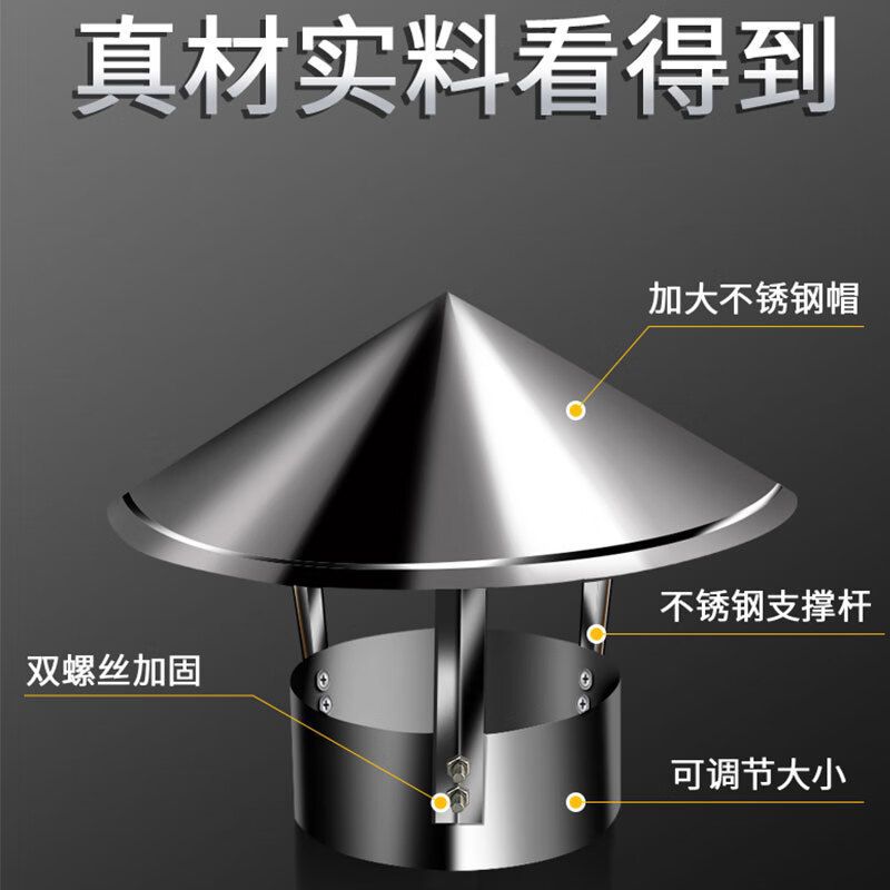 304 Stainless Steel Exhaust Pipe Rain Cover Fireplace Smoke Pipe Barrel Cover Chimney Rain Cap Roof Windproof Smoke Exhaust Cap
