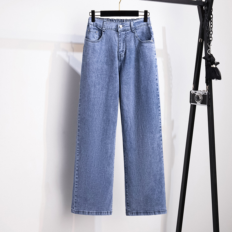 Super size women's 200/300kg denim pants high waist slim casual loose slim straight pants 3316