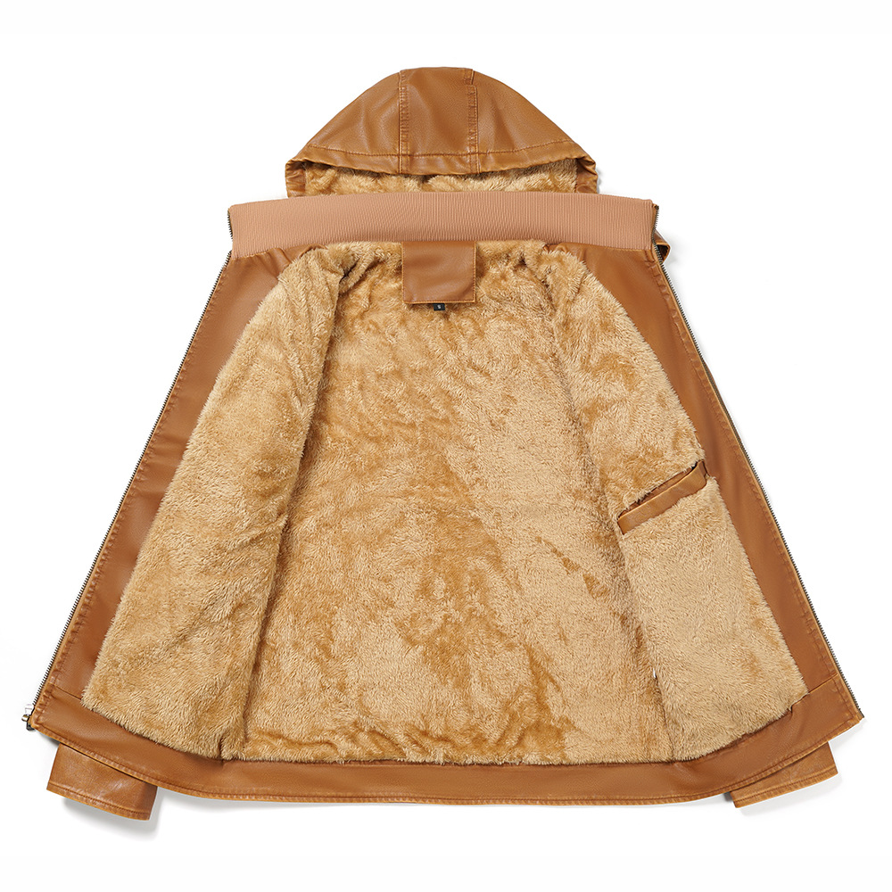 Europe and the United States cross-border hooded PU leather jacket Amazon independent station leather men's winter New velvet coat European size