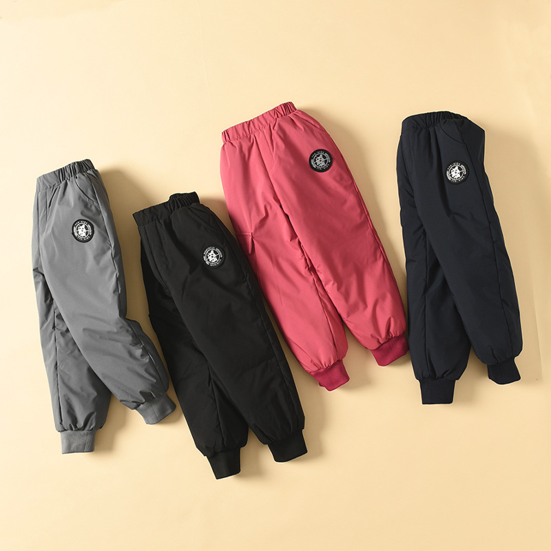 Children's down Pants for Boys and Girls, Warm White Duck down Outer Wear for Middle-Aged and Older Kidsren, Thickeneded Workwear Pants for Winter