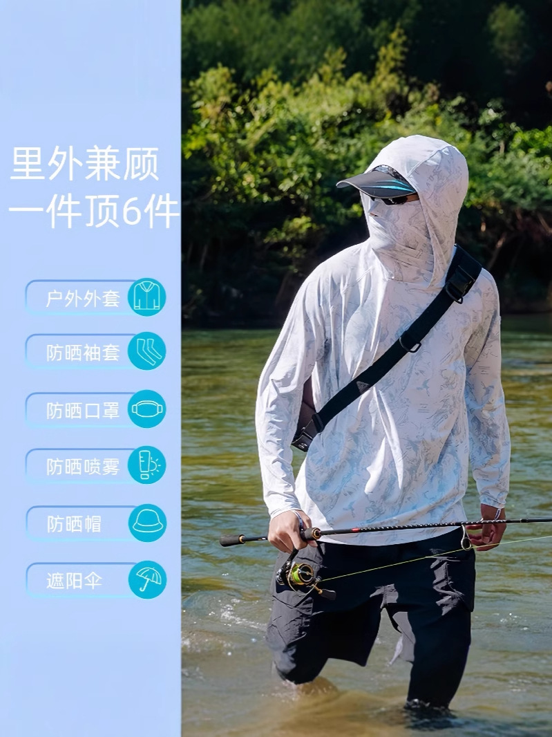 Камуфляжная одежда для защиты от солнца для мужчин, Ice Silk, летняя, ультратонкая, дышащая, для рыбалки