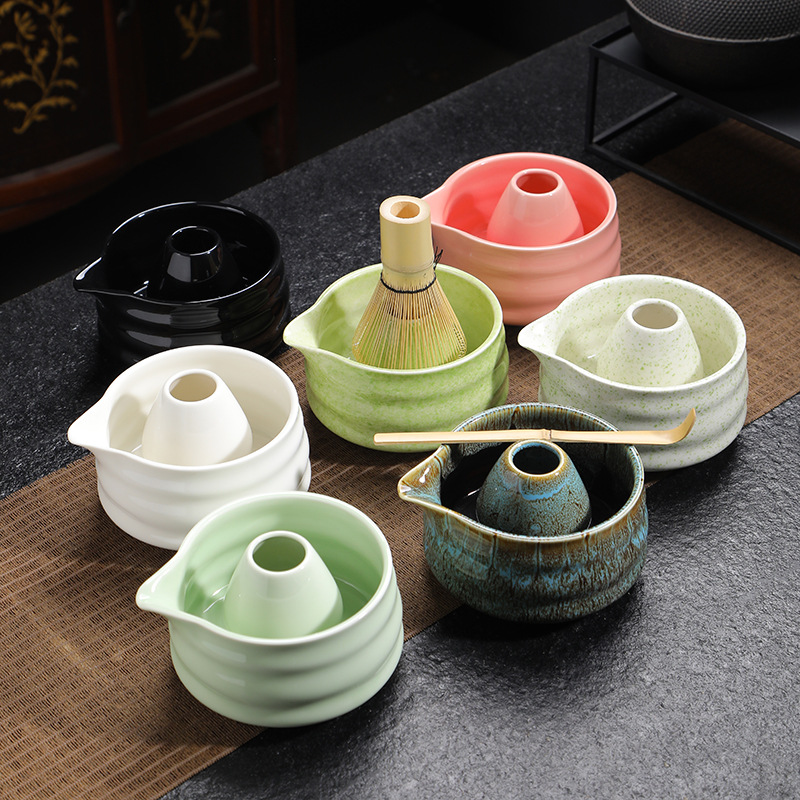 Японский стиль, набор для матча, венчик, чаша, ложка, розовый и зеленый