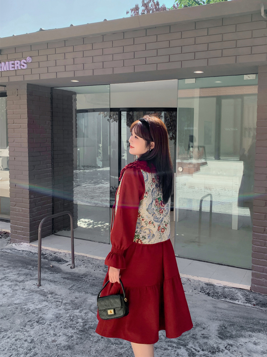 A505 New Year's Clothing Festive Fat Sister Plus Fat Plus Size Slimming Look Two-Piece Dress One Piece Drop Shipping Wholesale