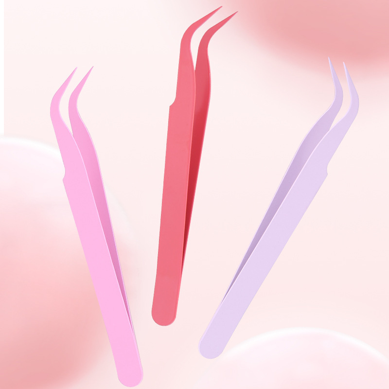 113 Long False Eyelashes Pointed Elbow Tweezers Stainless Steel Cost-Effective Tweezers Small Gold Feather Clip Pink Gift Tweezers