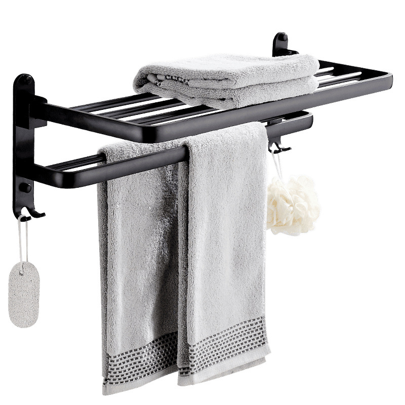Bathroom Towel Rack, No-Drill Space Aluminum Bathroom Storage Rack, Black Towel Rack for Bathroom and Toilet, Wall-Mounted
