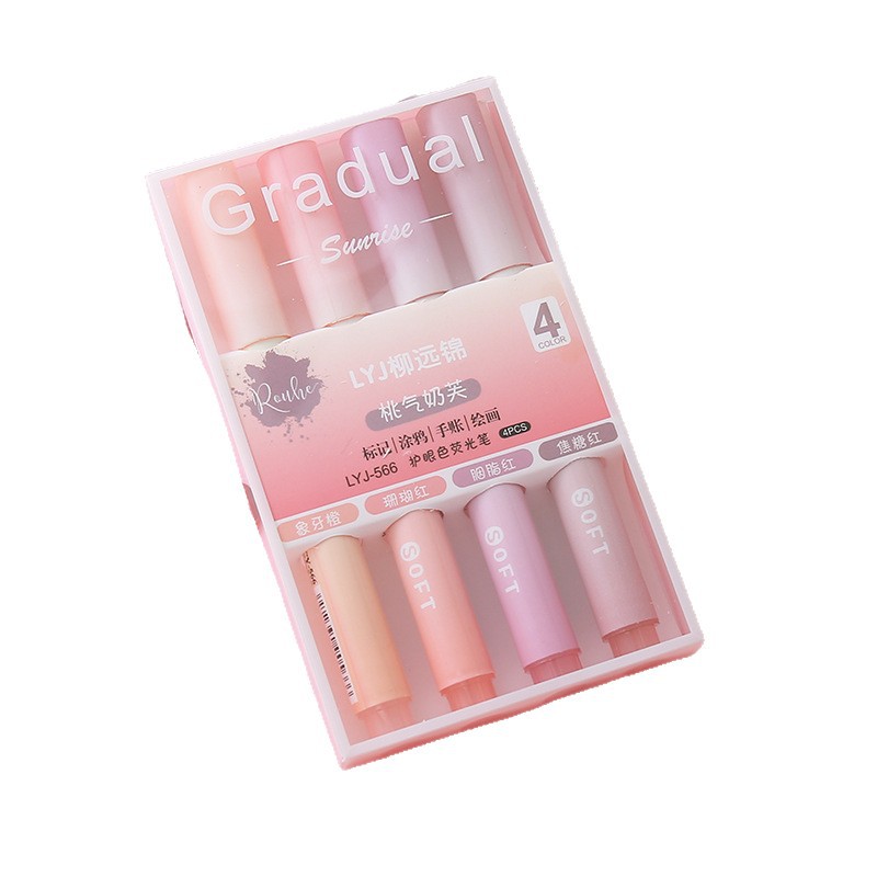 Gradient Color Highlighter High-Value Color Marking Student Meeting Marker Pen Eye-Protecting Color Large-Capacity Highlighter Pen