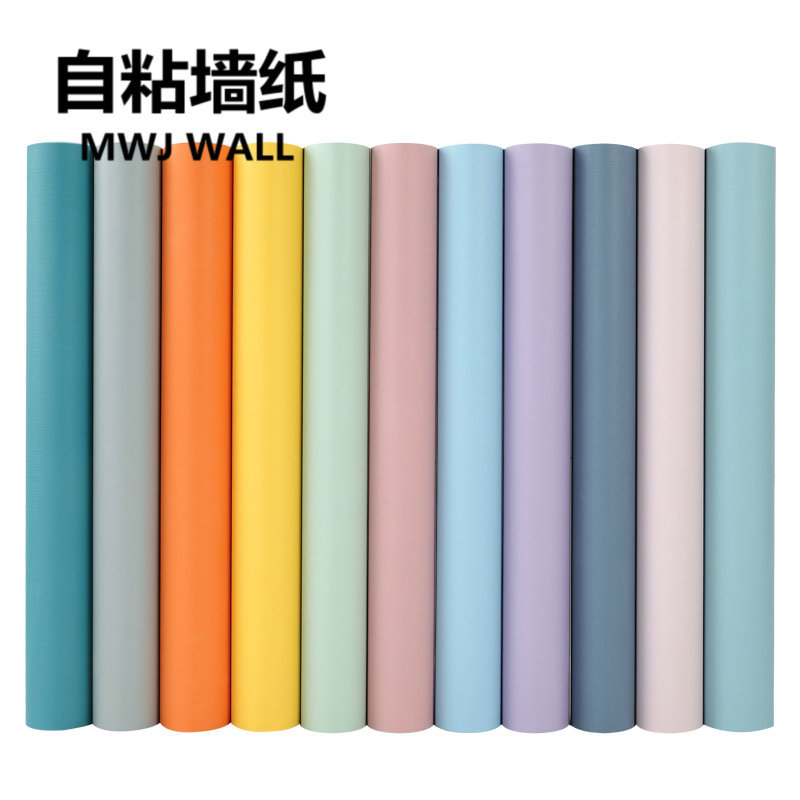 Self-adhesive adhesive wallpaper linen fabric PVC color Morandi macaron living room bedroom foreign trade wall stickers wallpaper