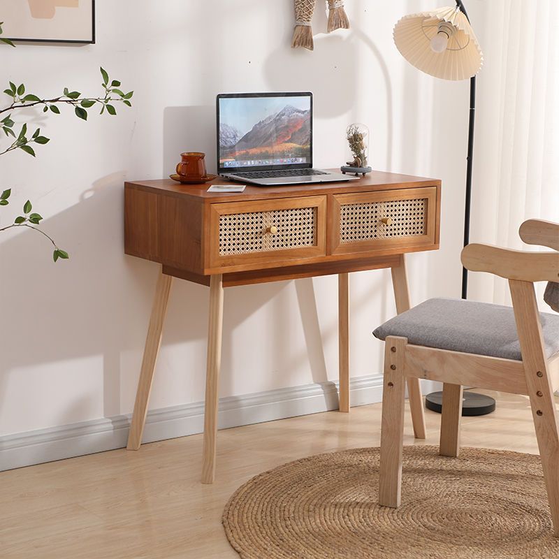 Desk Light Luxury Modern Solid Wood Rattan Desk Study Computer Desk Simple All-In-One Scandinavian Dressing Table Zhaozheng