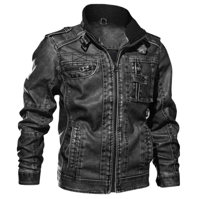 Cross-border 2021 autumn and winter men's stand collar pu leather washing motorcycle leather coat plus size casual washed leather jacket