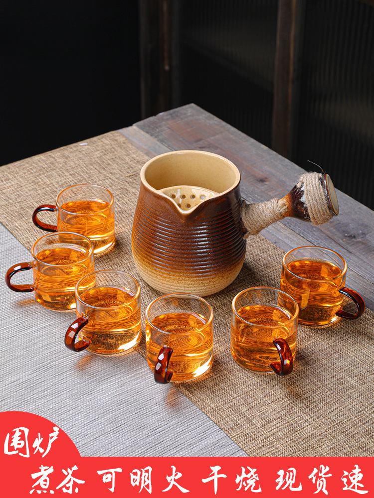 Roasted Milk Tea Pottery Pot Around the Stove to Make Tea and Boiler Can Open Flame Dry-Fired Teapot High-Temperature Side Handle Pot Manufacturer