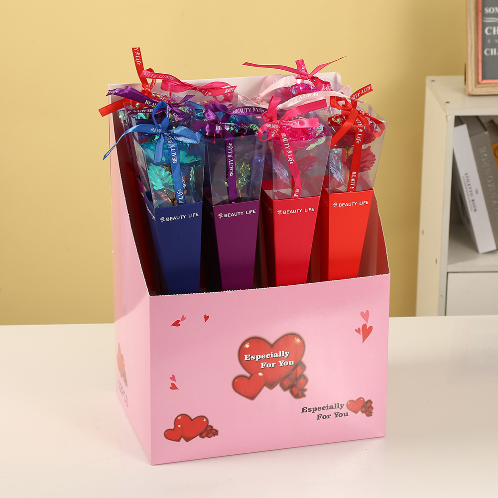 Новая 24k золотая фольга роза треугольная коробка 520 подарок на День святого Валентина одиночная гвоздика фольга золотой цветок оптом