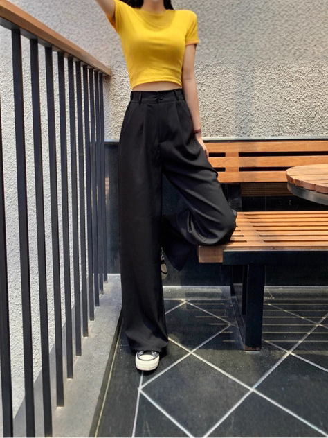 Korean Style Spring, Summer and Autumn Slim and Drapey Loose Floor-Length Wide-Leg Pants for Women, Formal Trousers, High-Waisted Casual Pants for Women