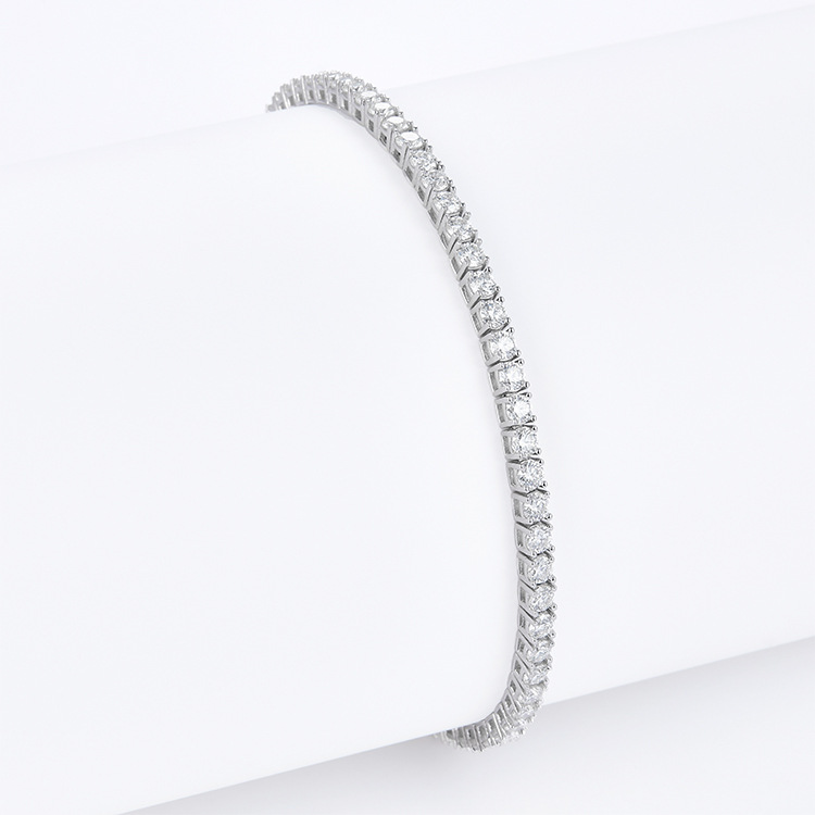 Cross-Border Popular 3mm Tennis Chain Necklace S925 Silver Hand-Set D Color Moissanite Hip-Hop Style Fashion Personalized Necklace