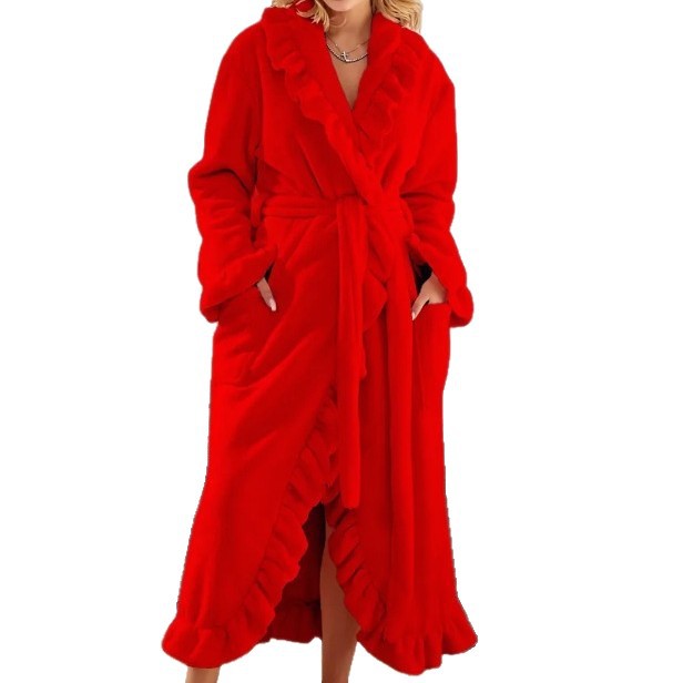 European and American Amazon Cross-Border Women's Long Warm Nightgown Home Clothes Autumn and Winter Coral Velvet Thickened Bathrobe