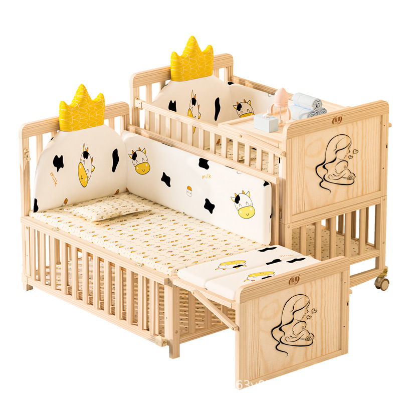 Crib Spliced Large Bed Solid Wood Paint-Free Multifunctional Baby Cradle Bed Newborn Baby Bed Removable Children's Bed