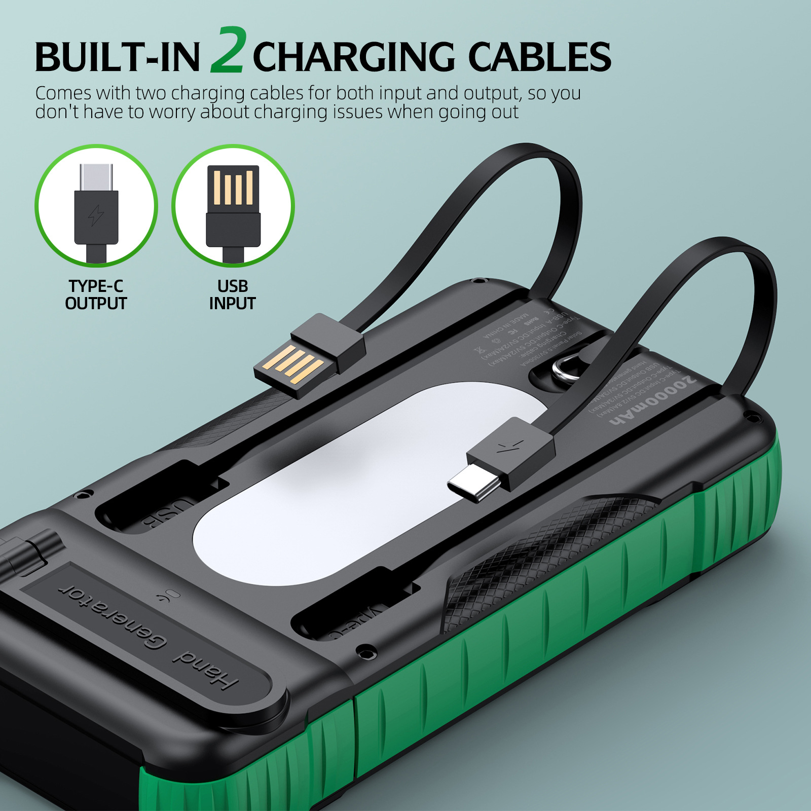 New detachable hand-cranked solar power charging treasure hand-cranked power generation mobile power supply large capacity outdoor emergency portable