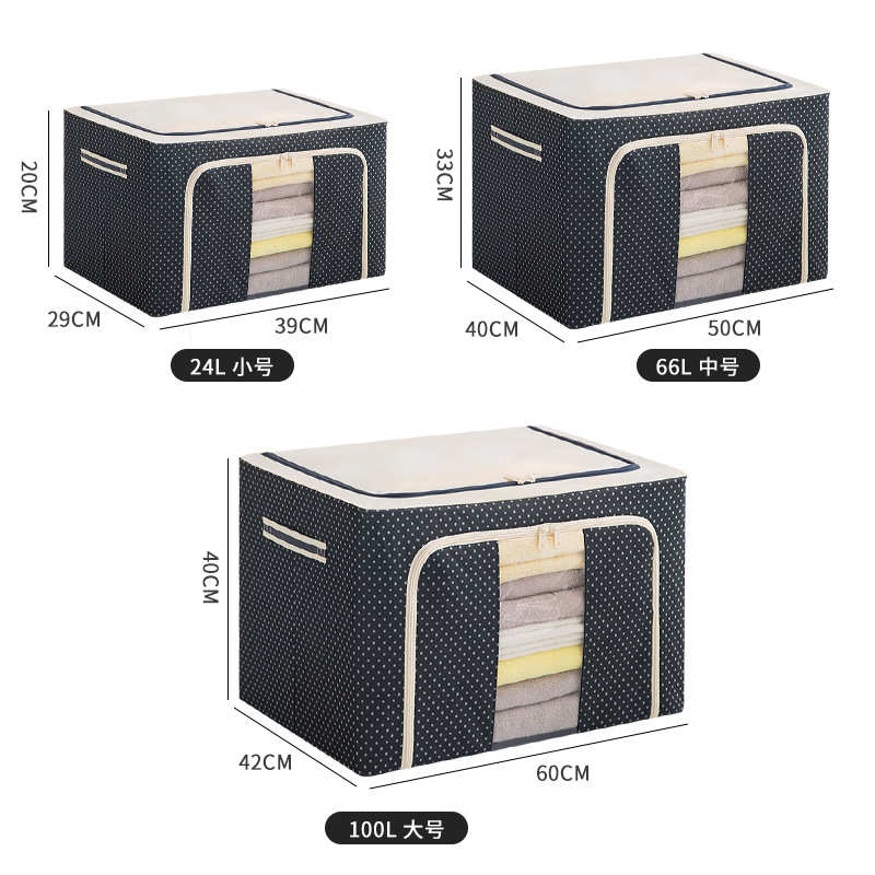 Clothes Storage Box Oxford Cloth Waterproof Steel Frame Transparent Foldableing Box Wardrobe Car Quilt Storage Box Moving