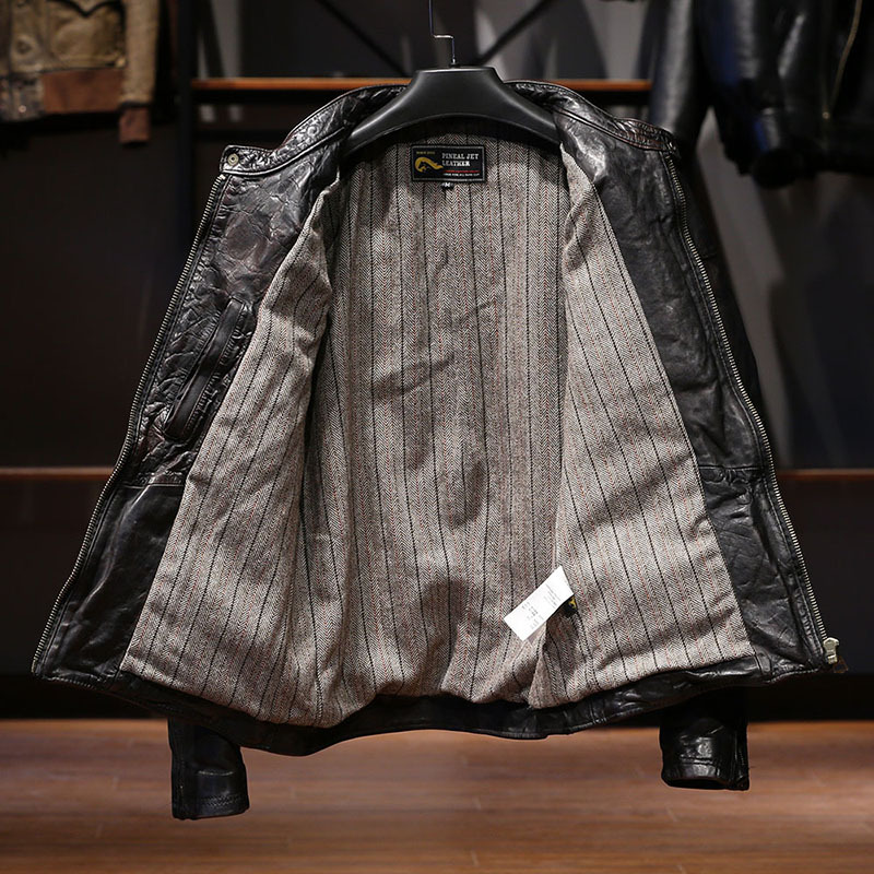 Venom Horse Leather Men's Collar Pleated Casual Ami Leather Jacket