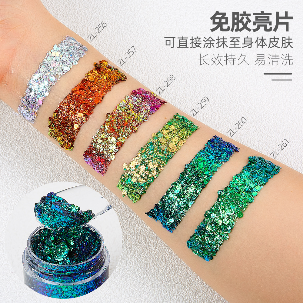 Foreign trade explosions 12 color suit chameleon gel gel sequins makeup eye shadow body face high gloss glitter powder