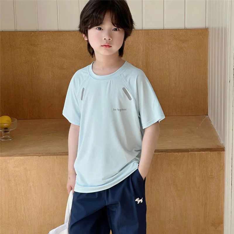 Boys' Quick-Drying Clothes, Girls' Summer Short-Sleeved Ice Silk Medium and Large Kidsren's Mesh T-Shirts, Kidsren's Sportswear, Little Boys' T-Shirts