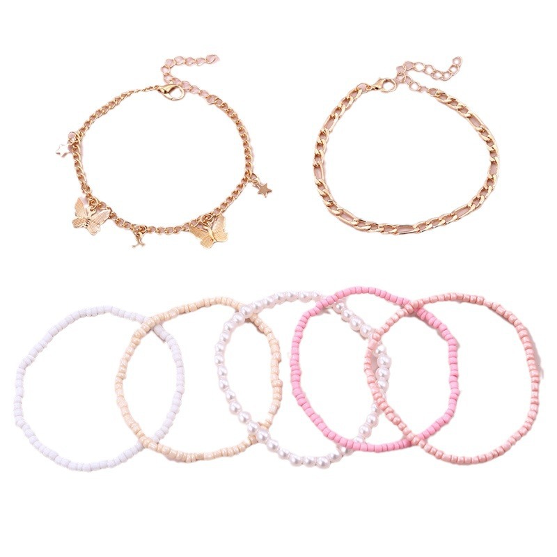Cross-border new foot decoration niche design simple rice beads handmade beaded butterfly star pendant children's anklet