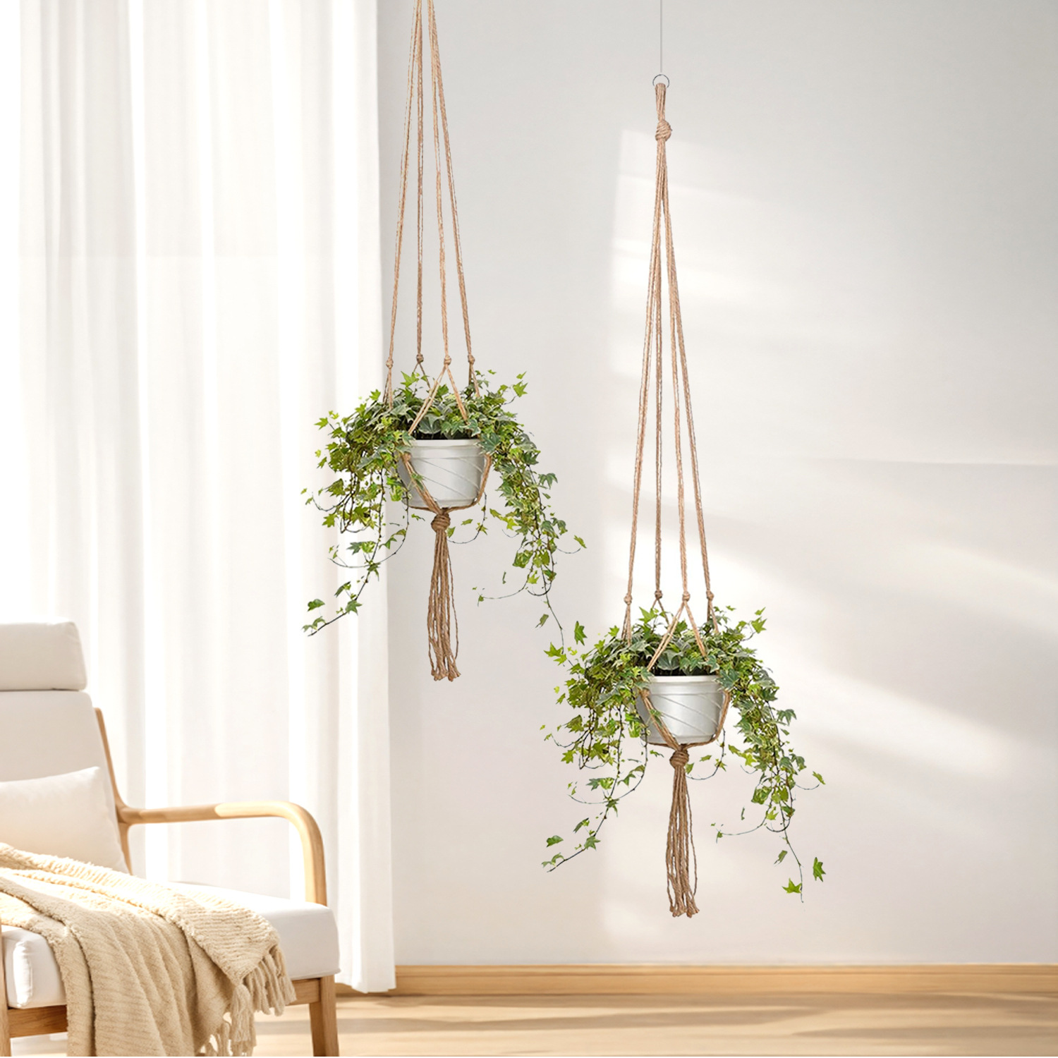 Cross-border Indoor Living Room Balcony Cotton Rope Hand-woven Hanging Rope Plant Net Bag Flower Pot Hanger Wall-mounted