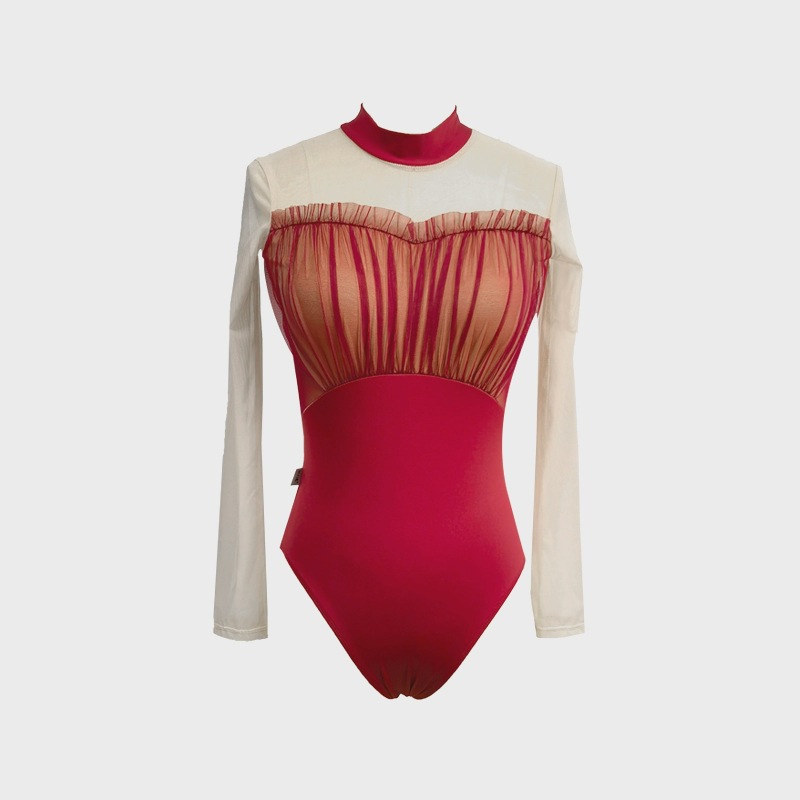 Brahman Dance Chinese Dance Ballet Dance Practice Clothes Girls' Body Art Test Body Suit Long Sleeve High Collar Open Crotch