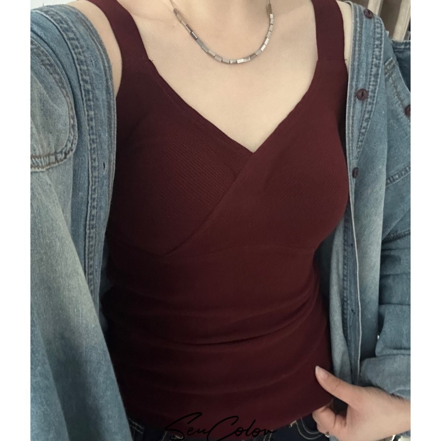 Осеннее и зимнее теплое новое бесшовное кросс V-образный вырез с чашкой латекс фиксированной чашкой собранной широкой лямкой жилет для женщин