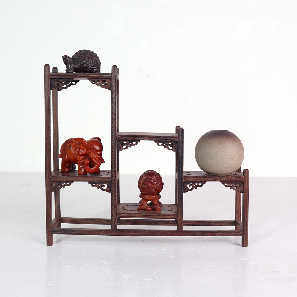 Desktop Antique Rack Chicken Wings Wood Duobao Pavilion Display Rack Solid Wood Chinese Purple Sand Pot Tea Storage Rack Tea Set Rack Tea Rack