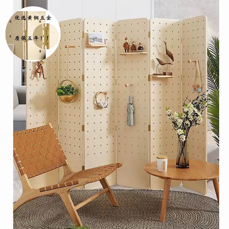 Living Room Entrance Solid Wood Screen Foldable Partition Hole Board Yoga Storage Rack Simple Vertical Folding Screen Free Shipping